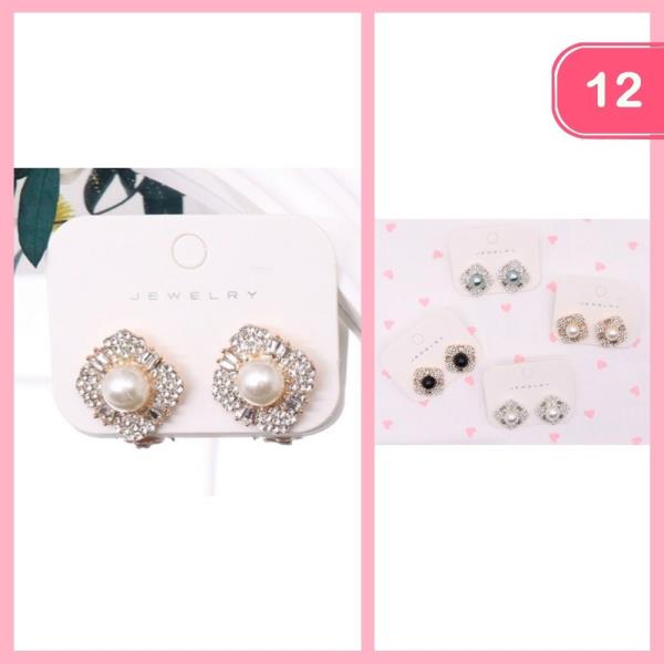 RHINESTONE PEARL POST EARRING (12 UNITS)