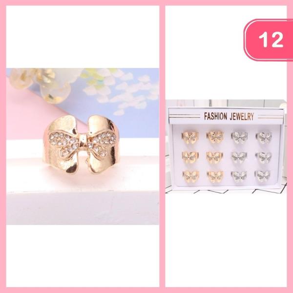 RHINESTONE BOW OPEN RING (12 UNITS)