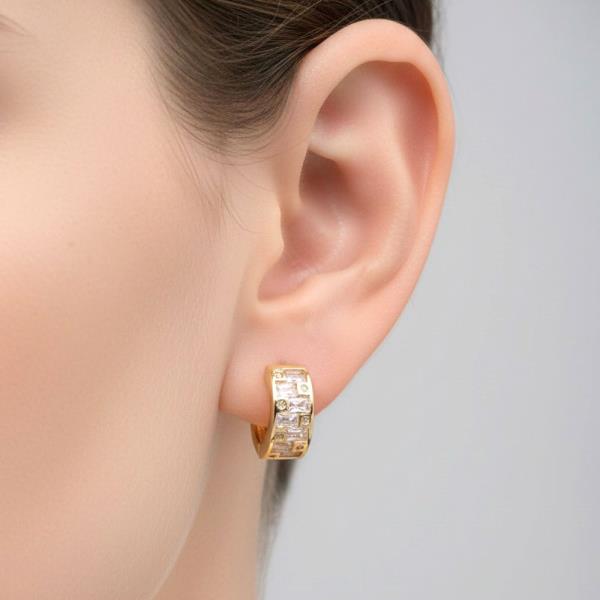 14K GOLD DIPPED BAGUETTE CZ HOOP EARRINGS