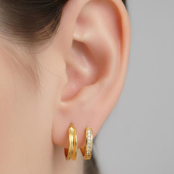 14K GOLD DIPPED CZ ACCENT DOUBLE BAND EARRINGS