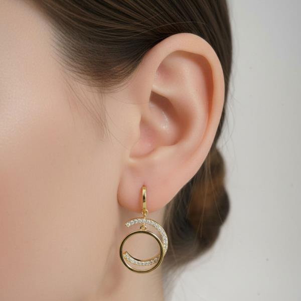 14K GOLD WHITE GOLD DIPPED INTERLOCKING CZ CIRCLE DROP EARRINGS