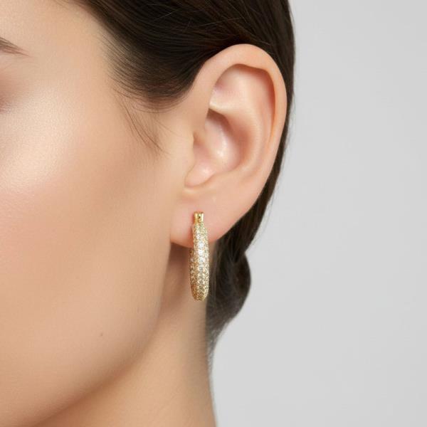 14K GOLD DIPPED GLAM CRYSTAL HOOP EARRINGS