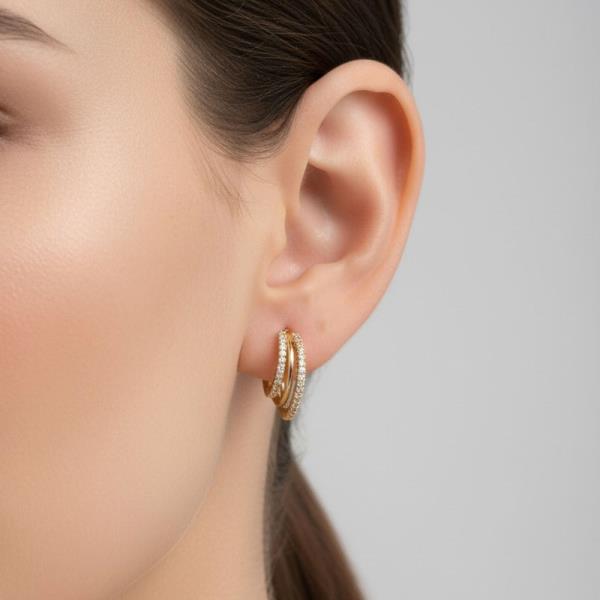 14K GOLD DIPPED CZ ACCENT MINI HOOP EARRINGS