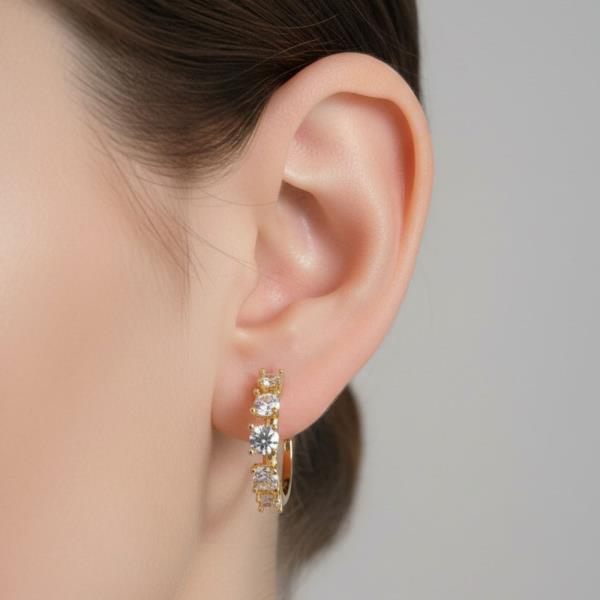 14K GOLD WHITE GOLD DIPPED GLAM CZ STATEMENT HOOPS