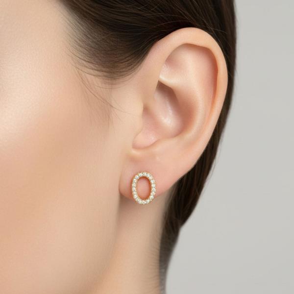 14K GOLD WHITE GOLD DIPPED CZ OVAL FRAME STUD EARRINGS