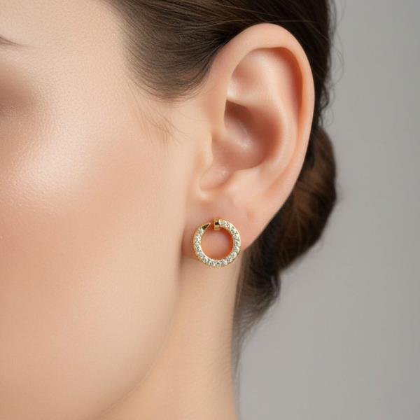 14K GOLD WHITE GOLD DIPPED OPEN CIRCLE PAVE EARRINGS