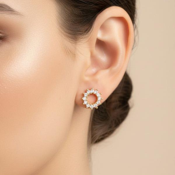 14K GOLD/ WHITE GOLD DIPPED CZ OPEN CIRCLE STUD EARRINGS