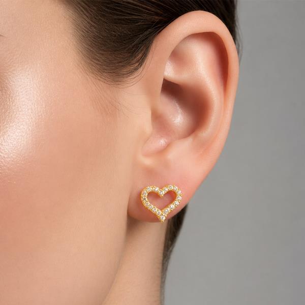 14K WHITE GOLD DIPPED CZ OPEN HEART STUD EARRINGS