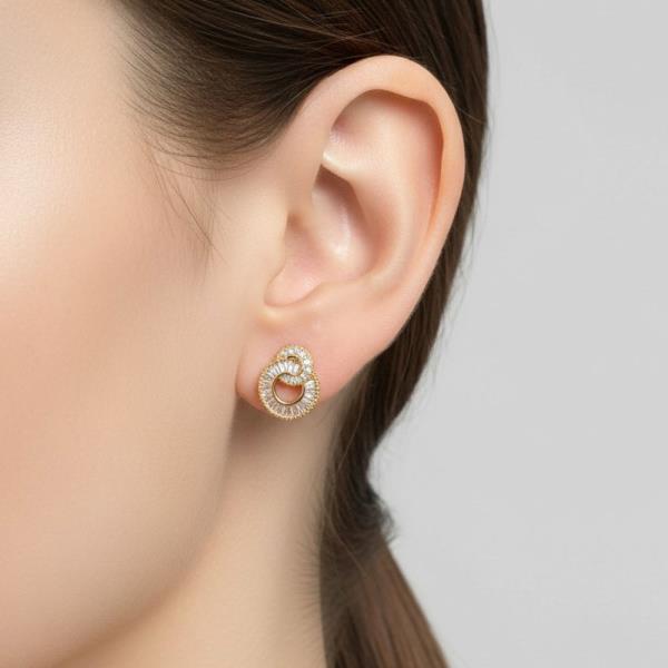 14K GOLD WHITE GOLD DIPPED CZ SWIRL STUD EARRING