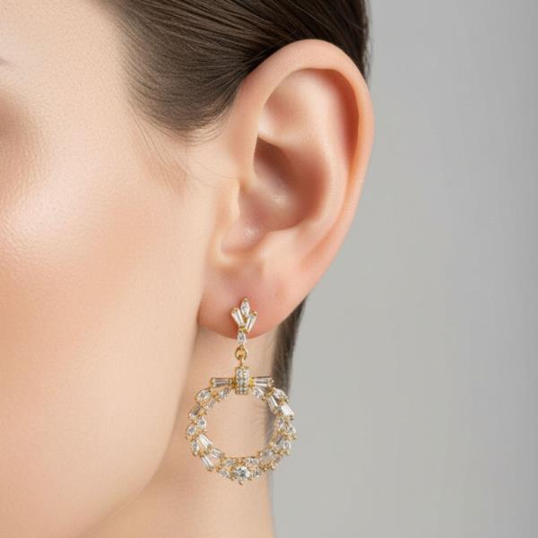 14K GOLD WHITE GOLD DIPPED MARQUISE AND BAGUETTE CZ EARRINGS