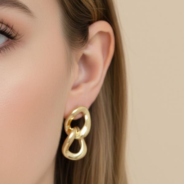 14K GOLD WHITE GOLD DIPPED INTERLOCKING OVAL LINK DROP EARRINGS