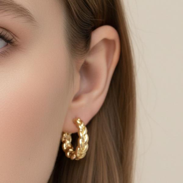 14K GOLD WHITE GOLD DIPPED CHUNKY BRAIDED HOOP EARRINGS
