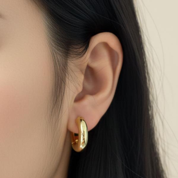 14K GOLD WHITE GOLD DIPPED CHUNKY HUGGIE HOOP EARRINGS
