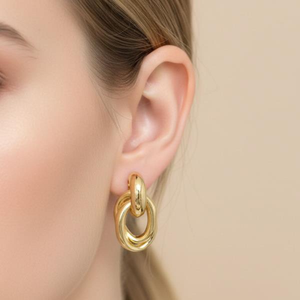14K GOLD WHITE GOLD DIPPED DOUBLE OVAL LINK DROP EARRINGS