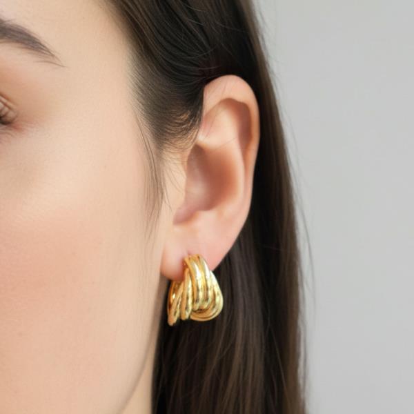 14K GOLD WHITE GOLD DIPPED LAYERED OVAL STATEMENT STUD EARRINGS