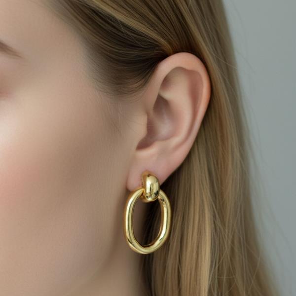 14K GOLD WHITE GOLD DIPPED OVAL DROP STATEMENT EARRINGS