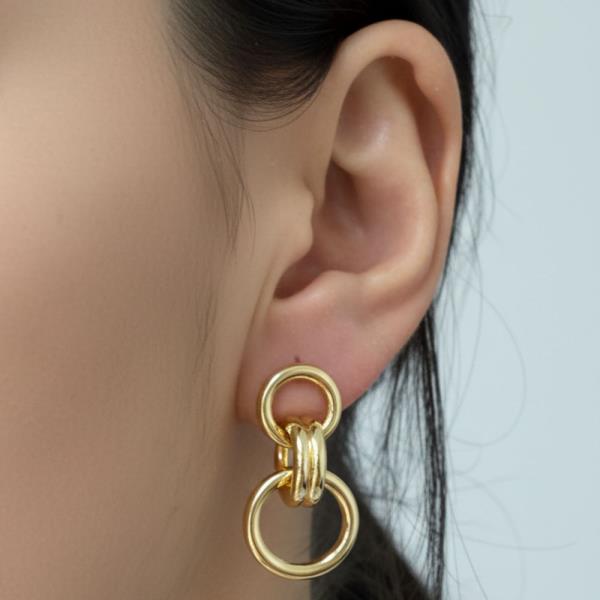 14K GOLD WHITE GOLD DIPPED DOUBLE LINK DROP EARRINGS