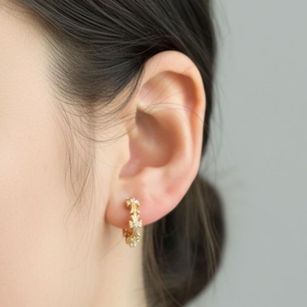 14K GOLD WHITE GOLD DIPPED PEARLS CROSS HUGGIE EARRINGS