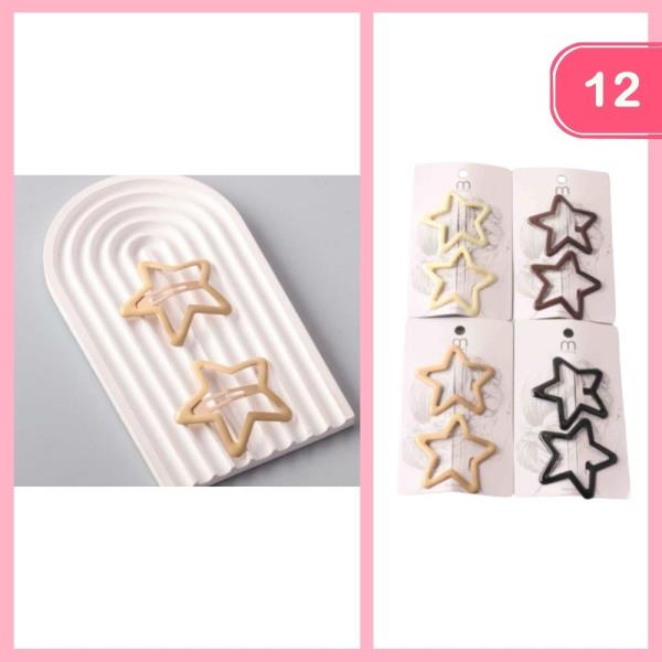 ENAMEL STAR SHAPE SNAP HAIR CLIPS (12 UNITS)