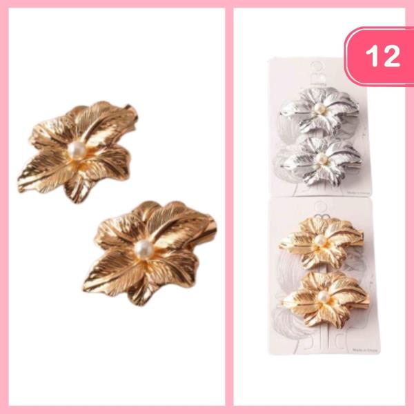 PEARL TROPICAL FLOWER HAIR CLIPS (12 UNITS)