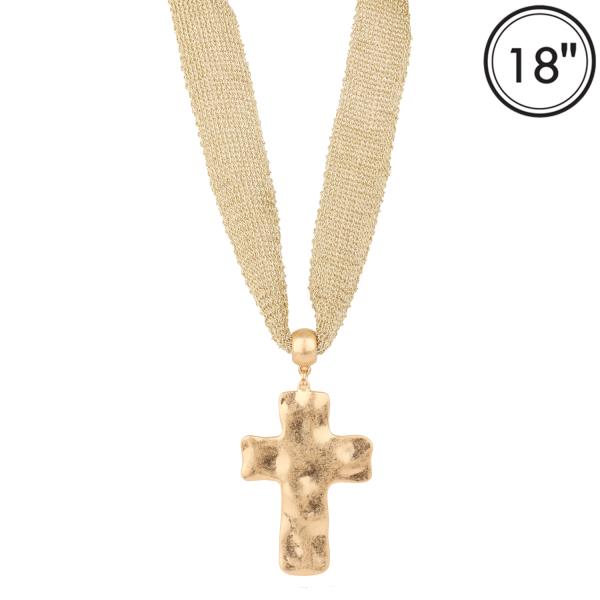 METAL FABRIC CROSS NECKLACE