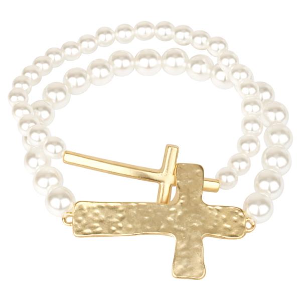 METAL PEARL CROSS MULTI STACKABLE ELASTIC BRACELET