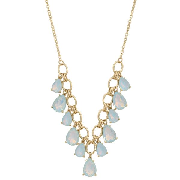 MULTI CRYSTAL DANGLE CHAIN LINK NECKLACE