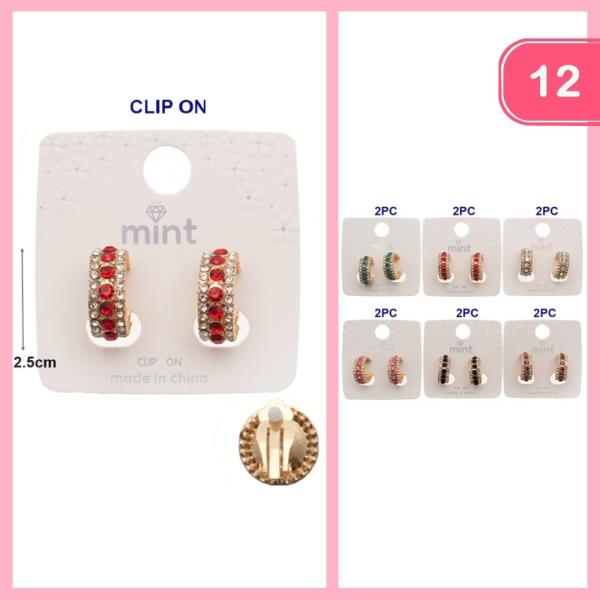 RHINESTONE CLIP ON EARRINGS (12 UNITS)