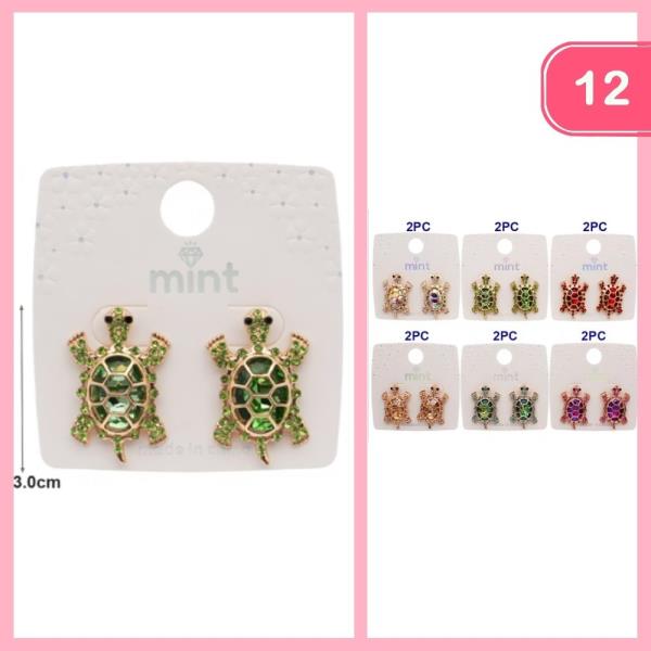 RHINESTONE POST TURTLE EARRINGS (12 UNITS)