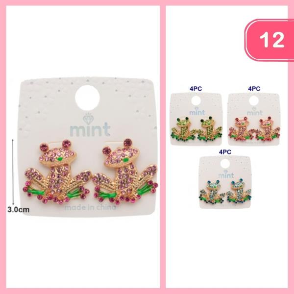 RHINESTONES POST FROG EARRING (12 UNITS)