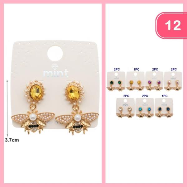 RHINESTONE PEARL DROP BEE DANGLE EARRINGS (12 UNITS)