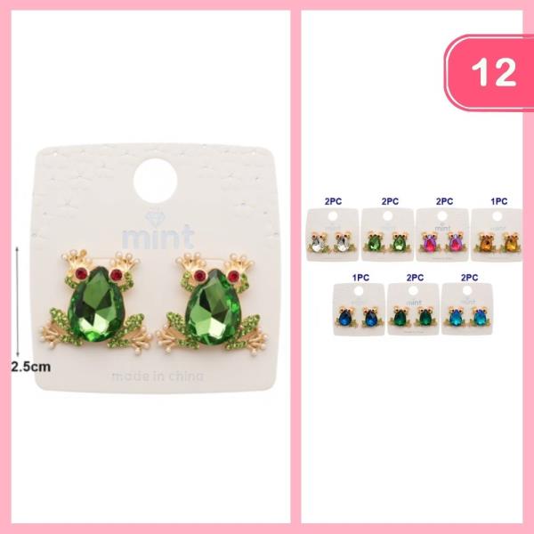 RHINESTONE FROG POST EARRING (12 UNITS)