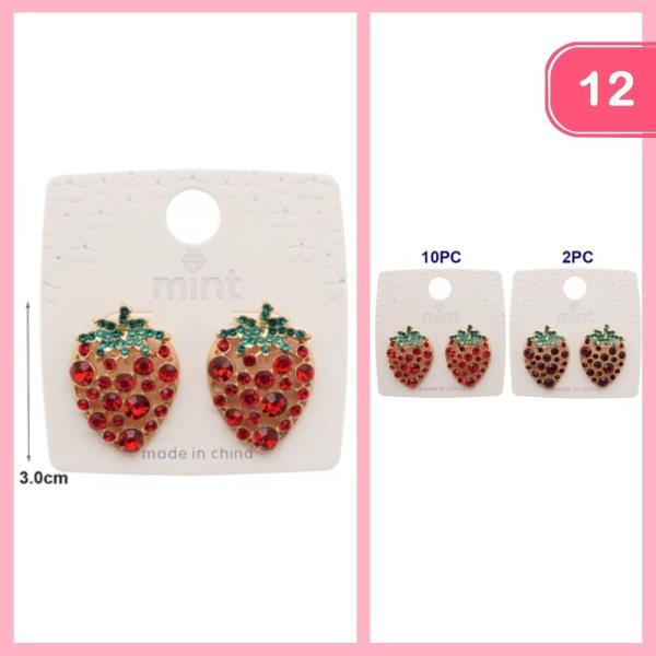 RHINESTONE STRAWBERRY POST EARRING (12 UNITS)