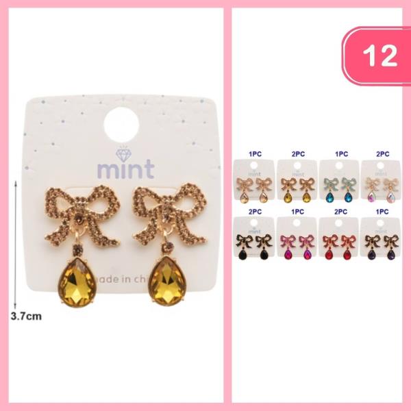 RHINESTONE BOW DANGLE EARRING (12 UNITS)