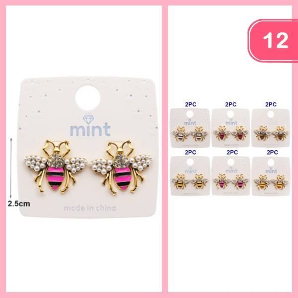 RHINESTONE BEE PEARL POST EARRING (12 UNITS)