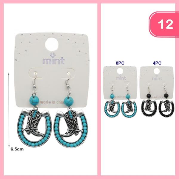 WESTERN STYLE DANGLE HORSESHOE BOOT EARRINGS (12 UNITS)