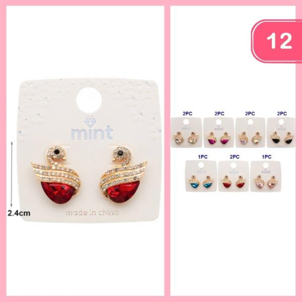 RHINESTONE SWAN SHAPED POST EARRING (12 UNITS)