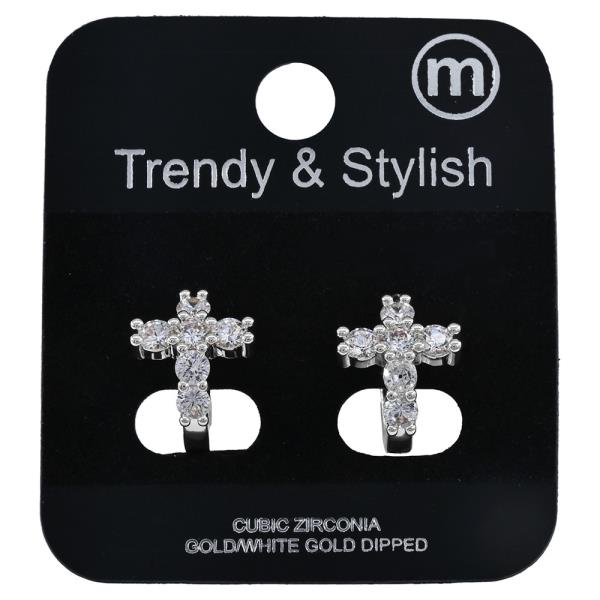 CZ CROSS HOOP EARRING