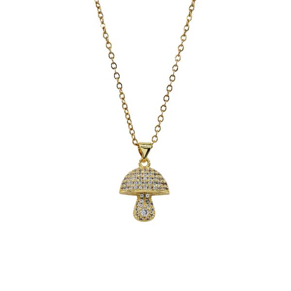 CZ MUSHROOM STAINLESS STEEL NECKLACE