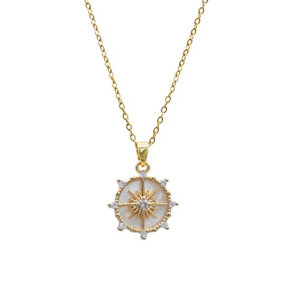 SUNBURST STAINLESS STEEL PENDANT NECKLACE