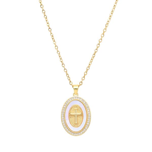 CIRCLE MOP CROSS STAINLESS STEEL NECKLACE