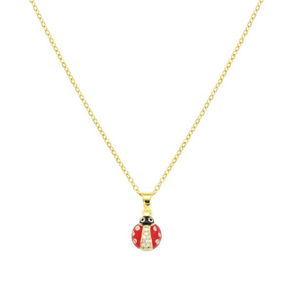 CZ LADY BUG STAINLESS STEEL PENDANT NECKLACE