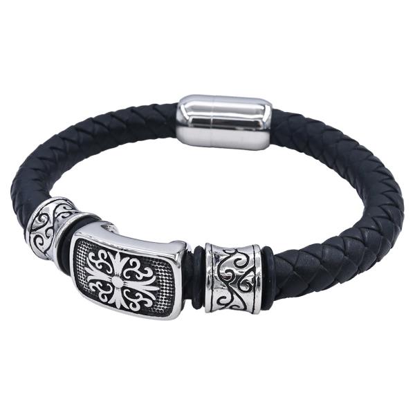 STAINLESS STEEL BRAIDED LEATHER BRACELET