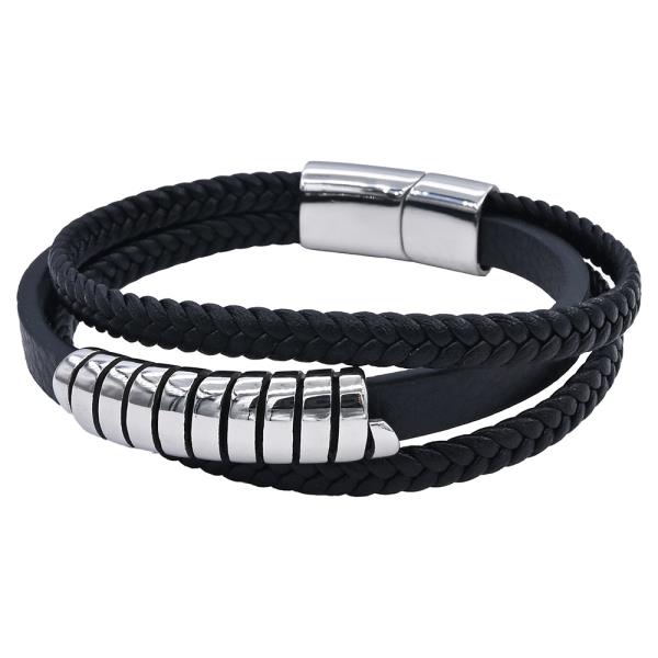 STAINLESS STEEL LEATHER BRAIDED BRACELET