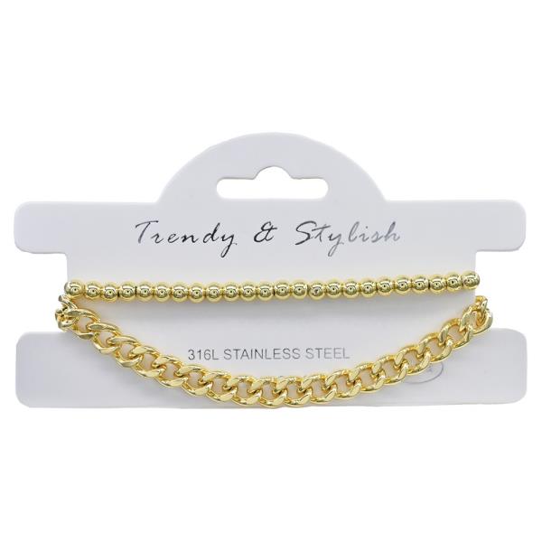 STAINLESS STEEL CURB CHAIN BEAD BALL BRACELET