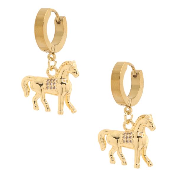 HORSE CHARM DANGLING HUGGIE HOOP EARRING