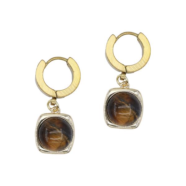 DOME TE STONE STAINLESS STEEL HUGGIE EARRINGS