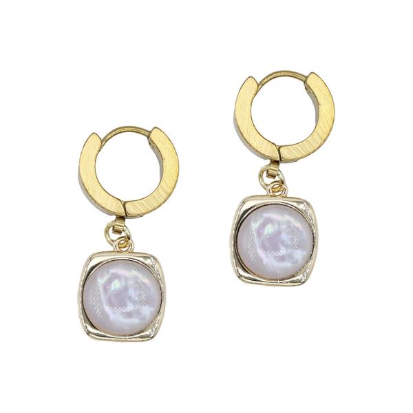 MOON STONE STAINLESS STEEL HUGGIE EARRINGS