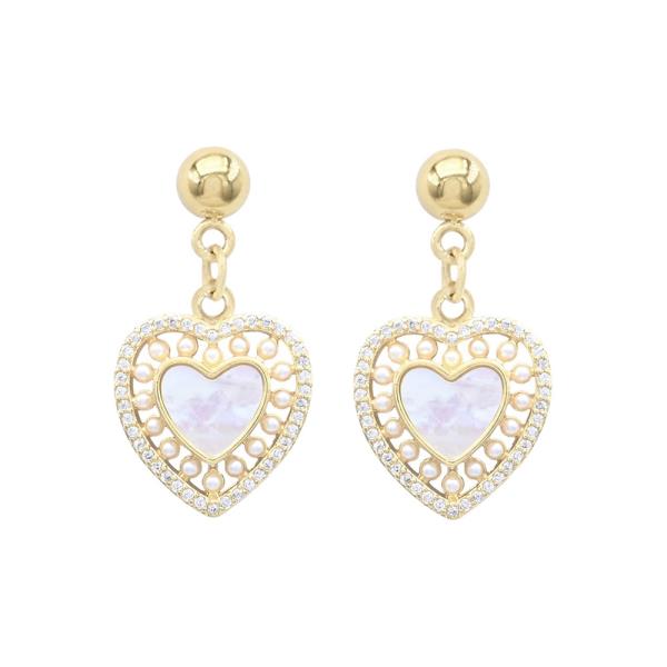 MOP PEARL HEART STAINLESS STEEL POST DANGLE EARRING