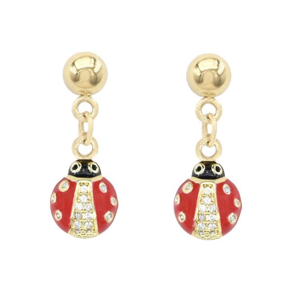 LADY BUG CZ STAINLESS STEEL POST EARRING